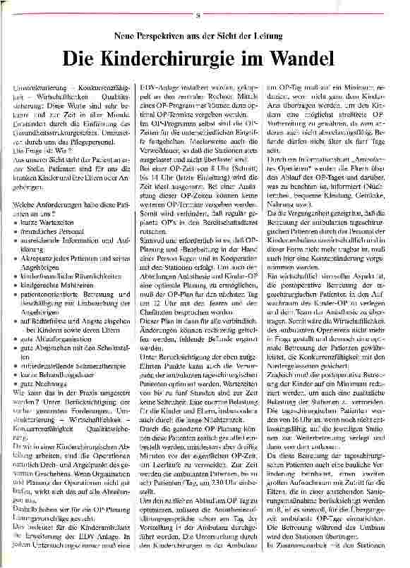 Vorschauseite 1: Die Kinderchirurgie im Wandel Neue Perspektiven aus der Sicht der Leitung