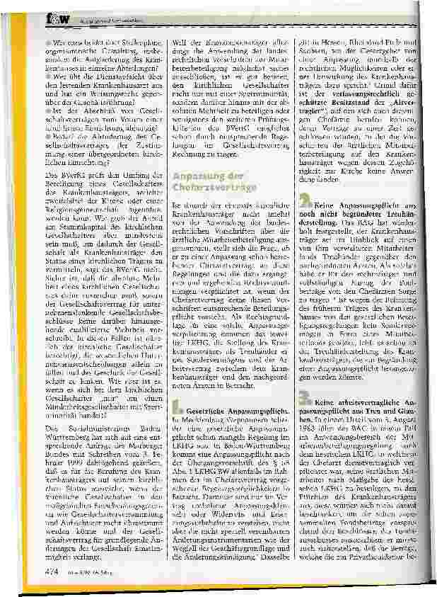 Vorschauseite 2: Zur Poolpflicht in kirchlichen Krankenhäusern und zur Beteiligung des Betriebsrats bei der Poolverteilung Fusion von Krankenhäusern
