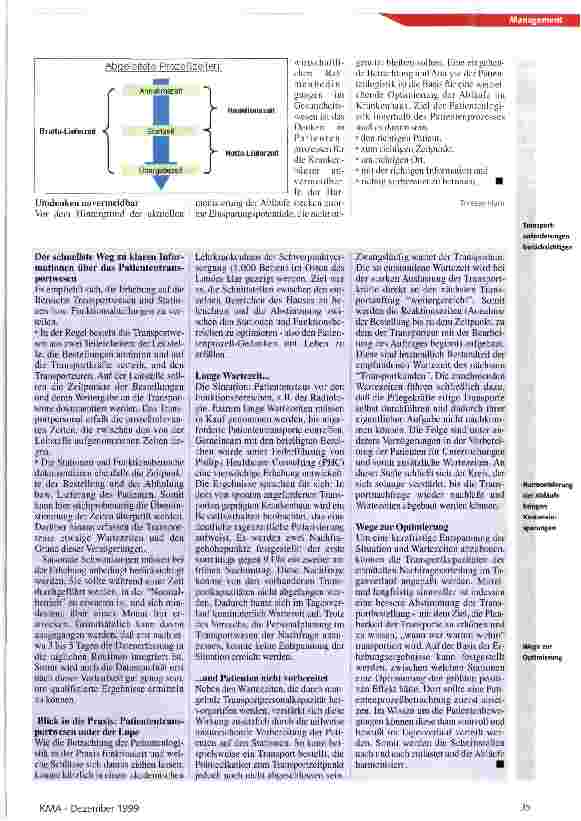 Vorschauseite 2: Ohne intelligente Patientenlogistik keine Optimierung Erkenntnisse aus Patiententransportwesen