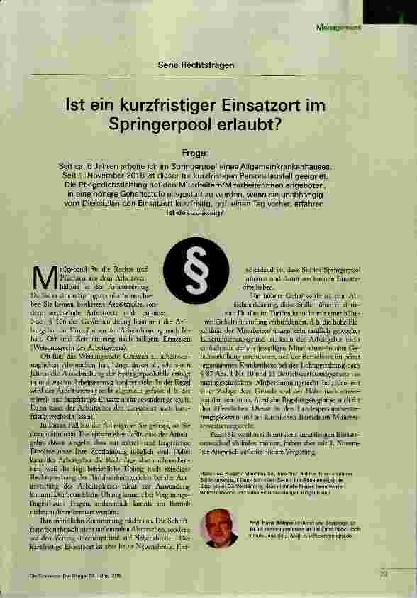 Vorschauseite 1: Ist ein kurzfristiger Einsatzort im Springerpool erlaubt?
