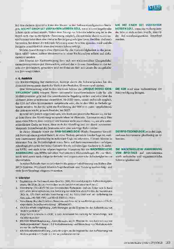 Vorschauseite 3: Empfehlung des Fachausschusses Qualität (113) Eindeutige Rückverfolgbarkeit der Aufbereitung von Medizinprodukten Teil 2
