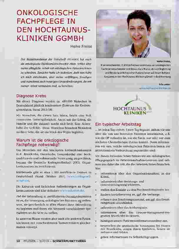Vorschauseite 1: ONKOLOGISCHE FACHPFLEGE IN DEN HOCHTAUNUSKLINIKEN GGMBH