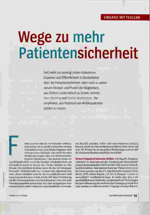 Vorschauseite 2: Wege zu mehr Patientensicherheit