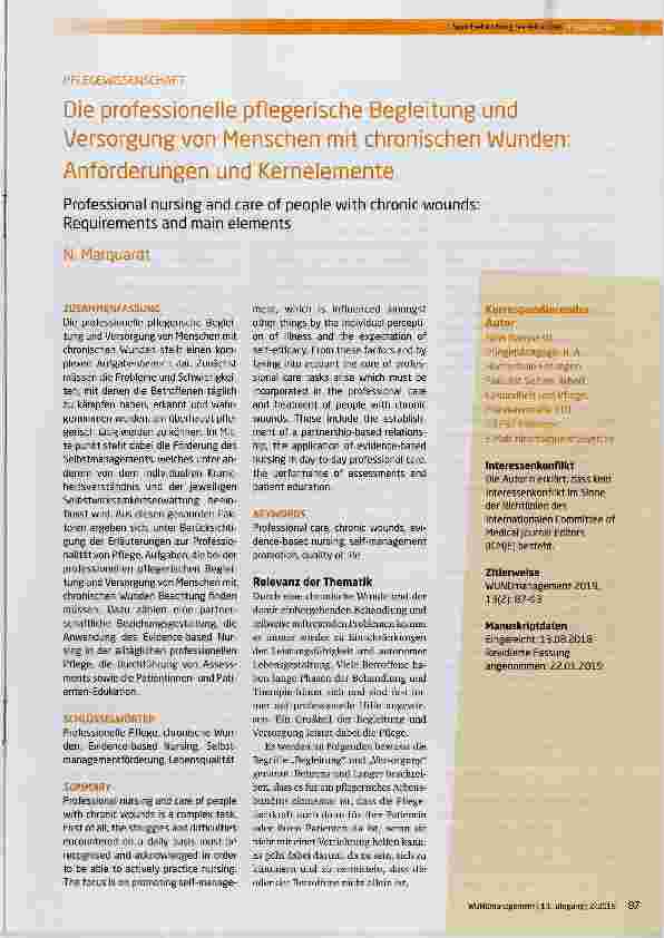 Vorschauseite 1: Die professionelle pflegerische Begleitung und Versorgung von Menschen mit chronischen Wunden: Anforderungen und Kernelemente