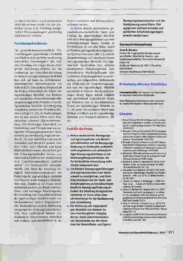 Vorschauseite 6: Eigenständige Mobilität von Kindern Ein narrativer Überblickzu einem in der Präventionsund Gesundheitsforschung vernachlässigten Phänomen