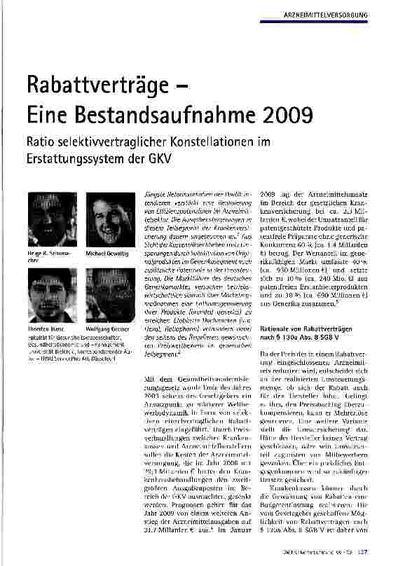 Vorschauseite 1: Rabattverträge - Eine Bestandsaufnahme 2009Ratio selektivvertraglicher Konstellationen im Erstattungssystem der GKV