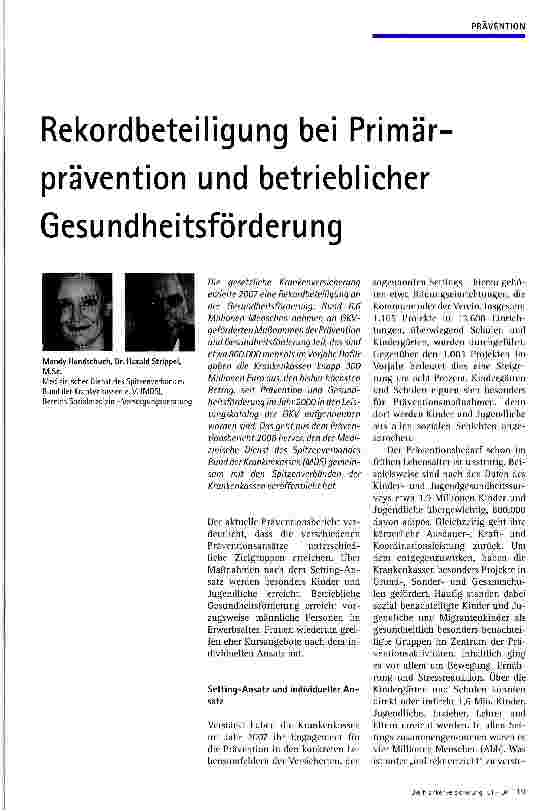 Vorschauseite 1: Rekordbeteiligung bei Primärprävention und betrieblicher Gesundheitsförderung