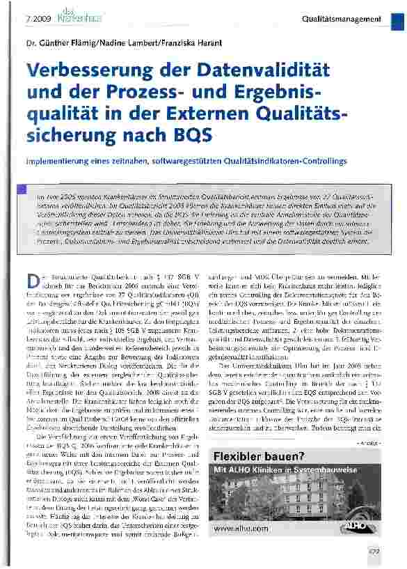 Vorschauseite 1: Verbesserung der Datenvalidität und der Prozessund Ergebnisqualität in der Externen Qualitätssicherung nach BQS