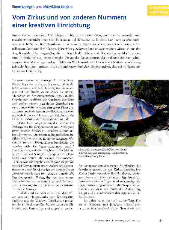 Vorschauseite 1: Vom Zirkus und von anderen Nummern einer kreativen Einrichtung