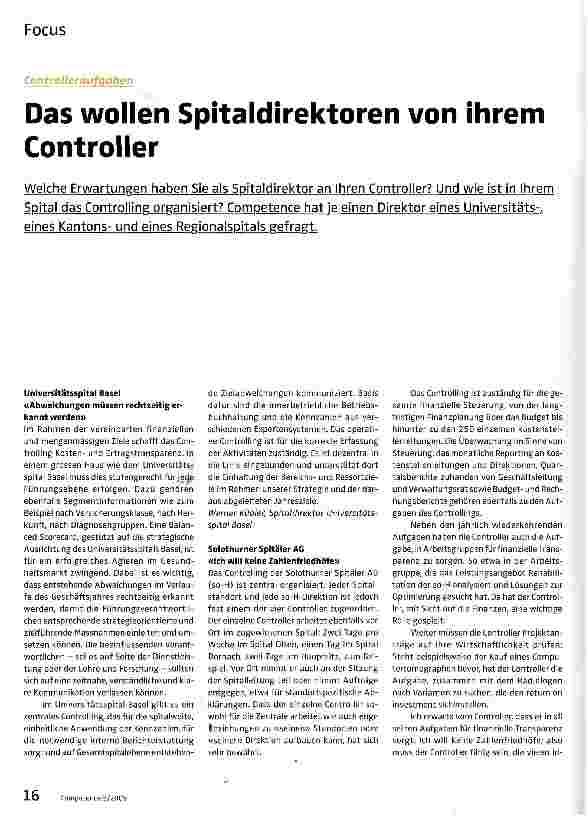 Vorschauseite 1: Das wollen Spitaldirektoren von ihrem Controller
