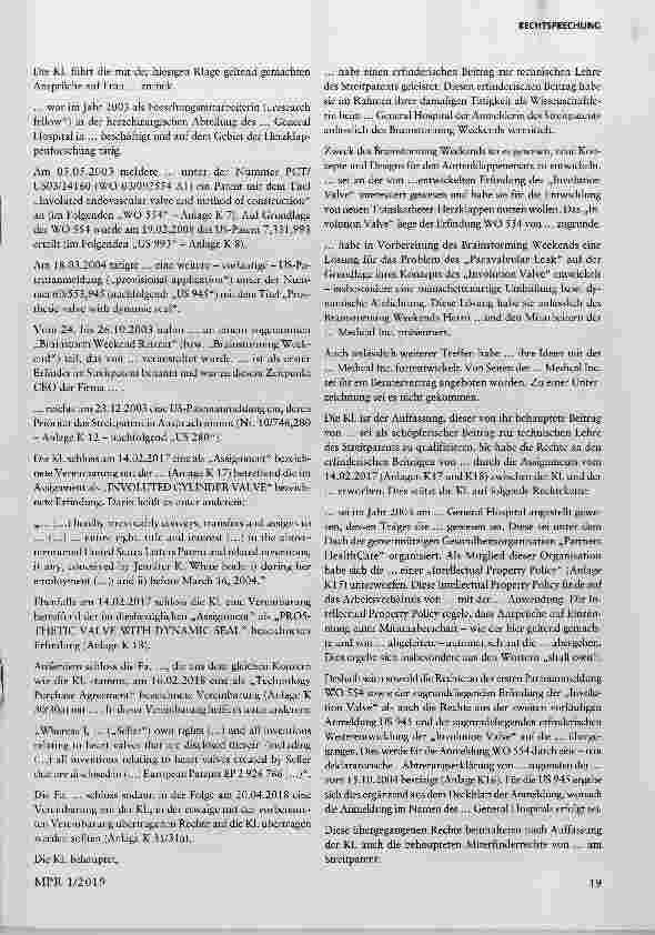 Vorschauseite 2: Verjährung des Anspruchs als Miterfinderin auf Eintragung der Mitinhaberschaft an dem europäischen Patent