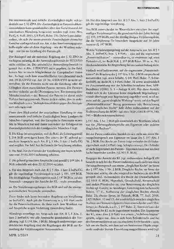 Vorschauseite 4: Verjährung des Anspruchs als Miterfinderin auf Eintragung der Mitinhaberschaft an dem europäischen Patent