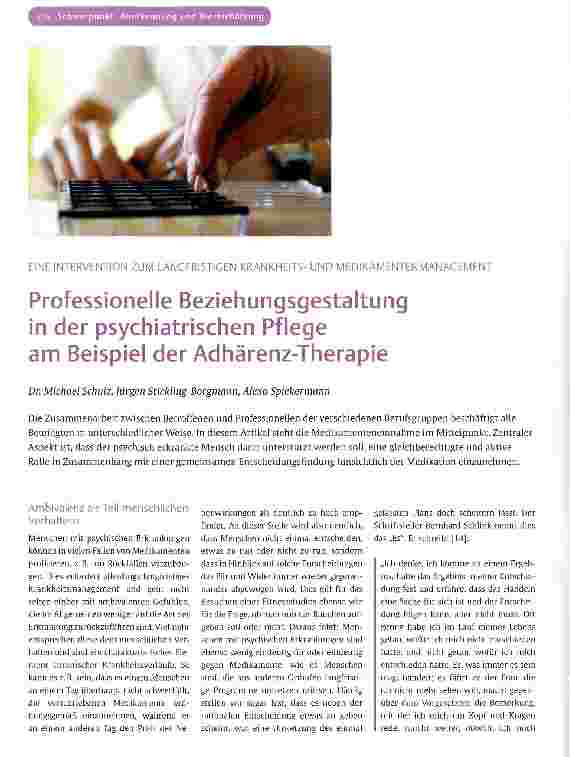 Vorschauseite 1: Professionelle Beziehungsgestaltung in der psychiatrischen Pflege am Beispiel der Adhärenz-Therapie