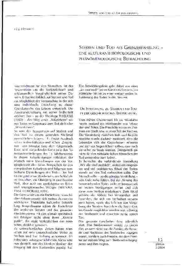 Vorschauseite 1: STERBEN UND TOD ALS GRENZERFAHRUNG EINE KULTURANTHROPOLOGISCHE UND PHÄNOMENOLOGISCHE BETRACHTUNG
