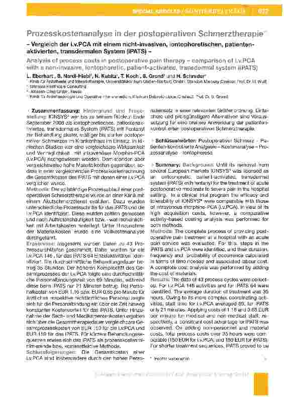 Vorschauseite 1: Prozesskostenanalyse in der postoperativen Schmerztherapie