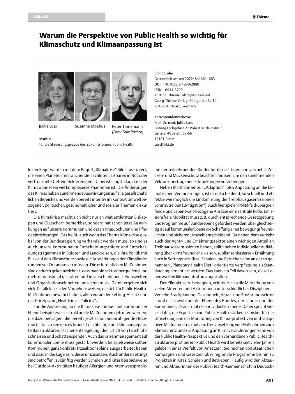 Vorschauseite 1: Warum die Perspektive von Public Health so wichtig für Klimaschutz und Klimaanpassung ist