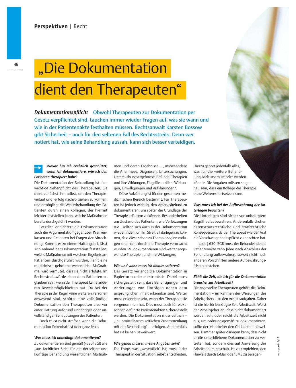 Vorschauseite 1: Dokumentationspflicht ? ?Die Dokumentation dient den Therapeuten?