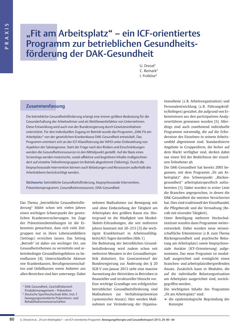 Vorschauseite 1: „Fit am Arbeitsplatz“ – ein ICF-orientiertes Programm zur betrieblichen Gesundheitsförderung der DAK-Gesundheit
