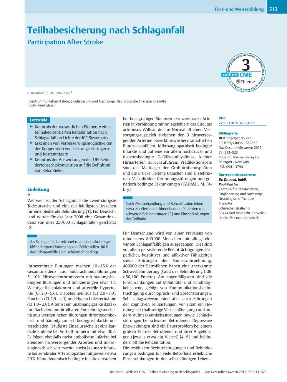 Vorschauseite 1: Teilhabesicherung nach Schlaganfall