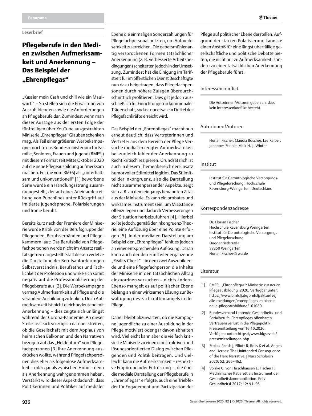 Vorschauseite 1: Pflegeberufe in den Medien zwischen Aufmerksamkeit und Anerkennung - Das Beispiel der "Ehrenpfleger".