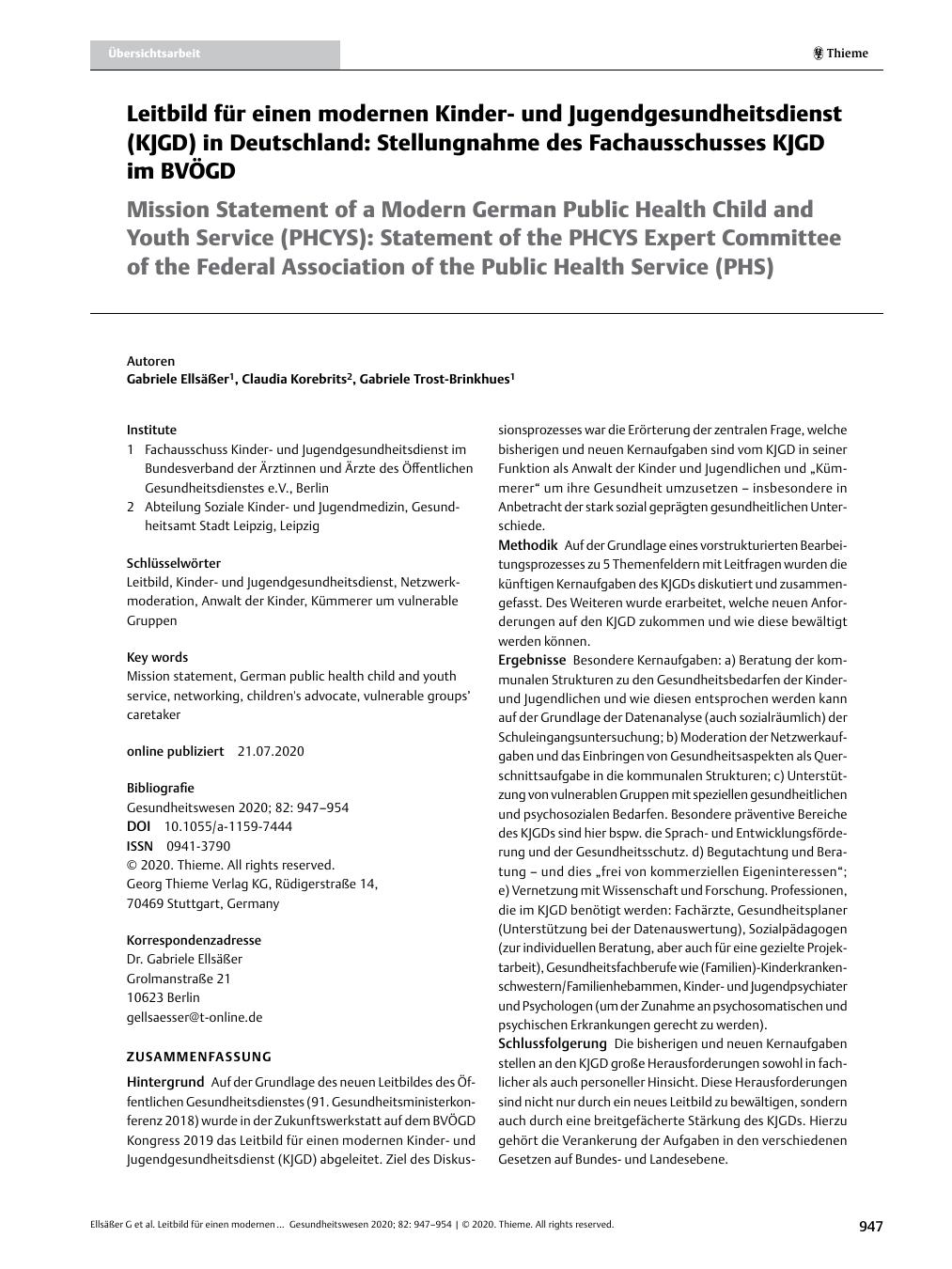 Vorschauseite 1: Leitbild für einen modernen Kinderund Jugendgesundheitsdienst (KJGD) in Deutschland: Stellungnahme des Fachausschusses KJGD im BVÖGD