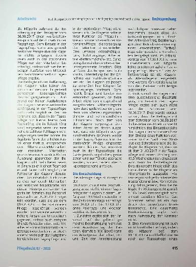 Vorschauseite 4: Beschäftigungs anspruch einer Altenpflegerin nur in der Tagespflege ohne Wochenendund Feiertagsarbeit