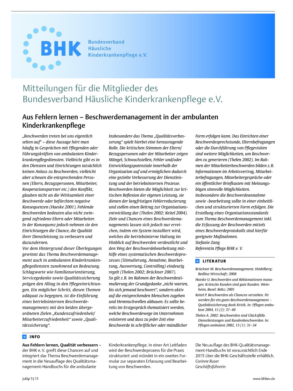 Vorschauseite 1: Mitteilungen für die Mitglieder des Bundesverband Häusliche Kinderkrankenpflege e.V.