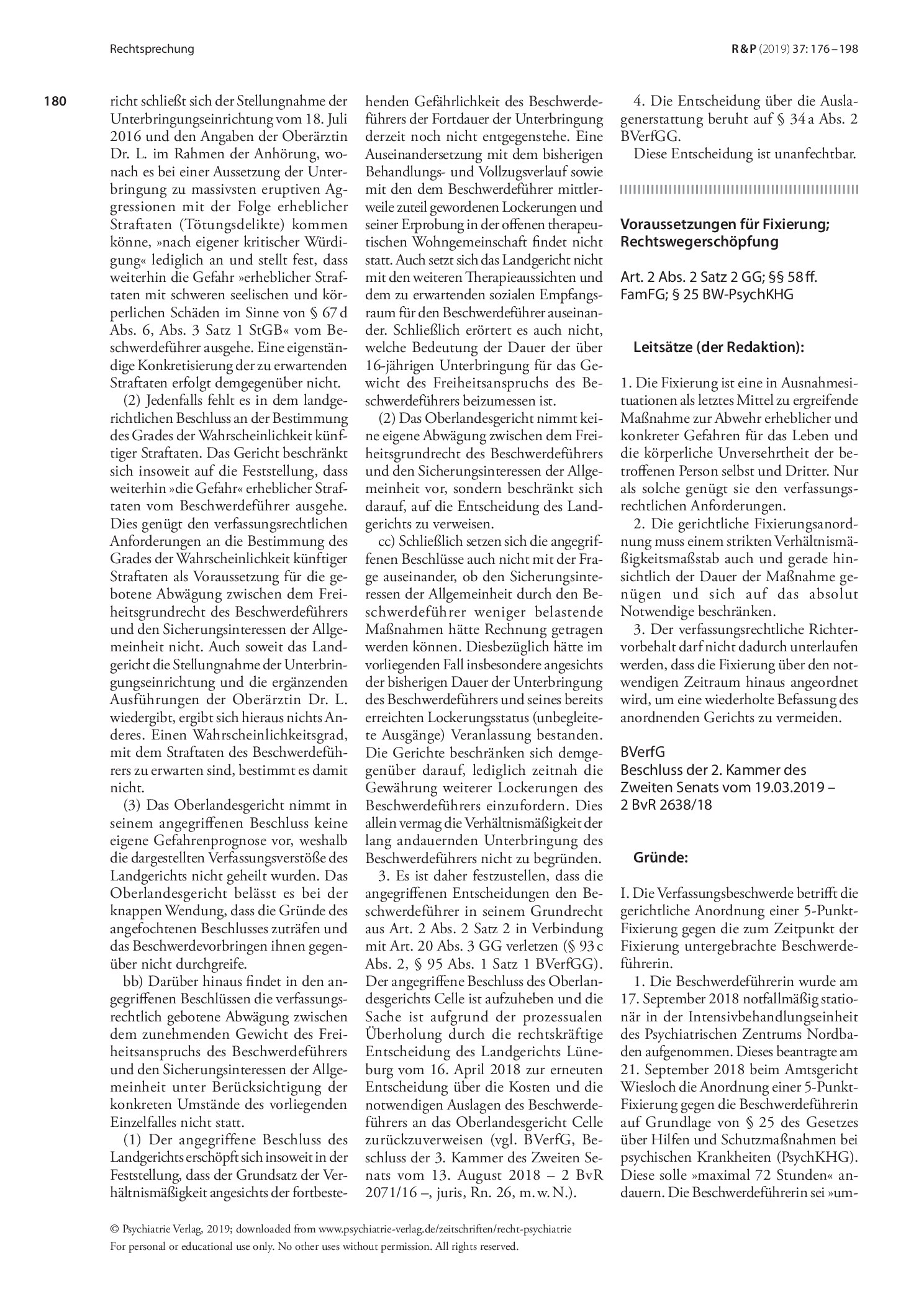 Vorschauseite 1: Voraussetzungen für Fixierung; Rechtswegerschöpfung