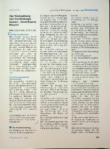 Vorschauseite 1: Zur Rückzahlung von Fortbildungskosten - Unwirksame Klausel