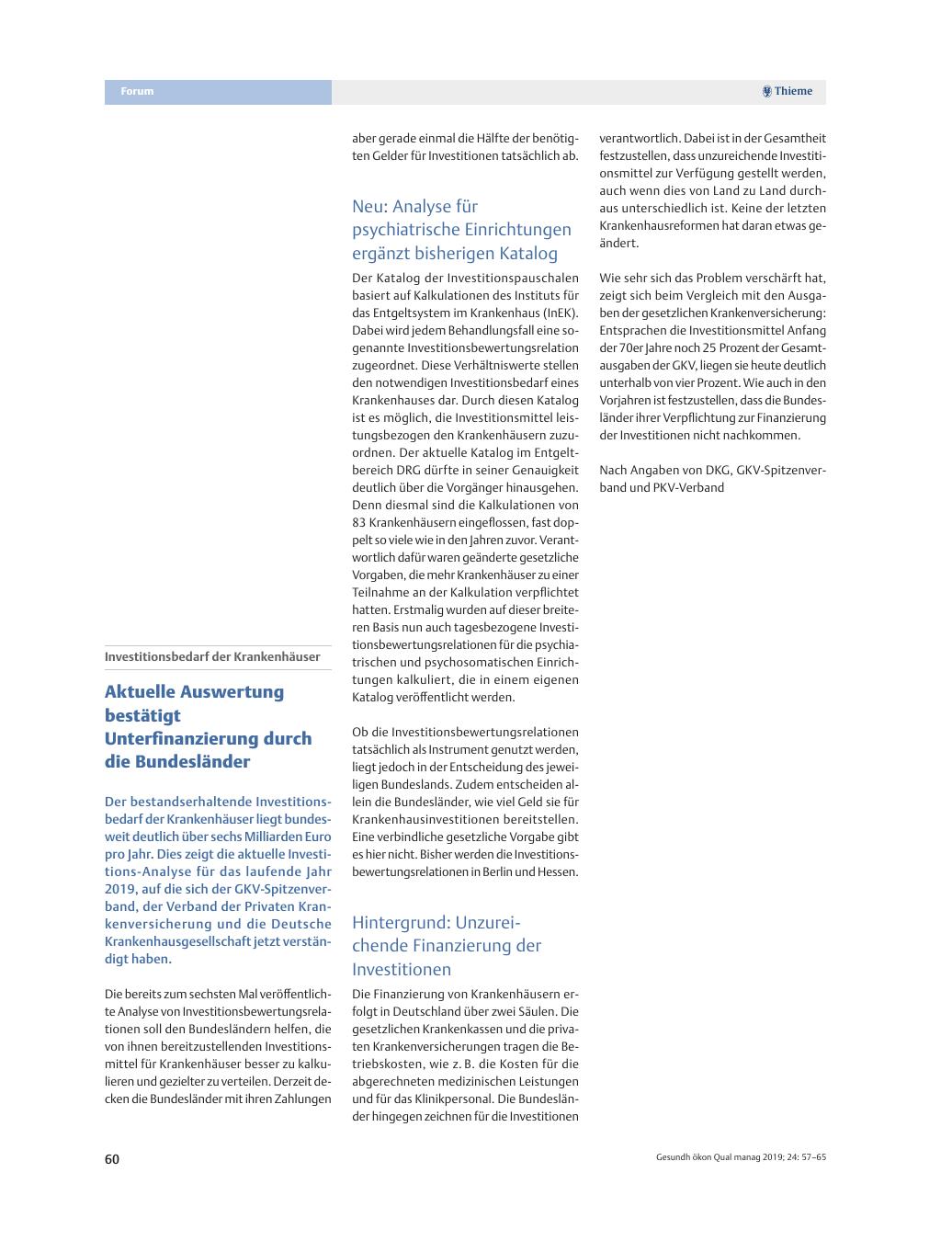 Vorschauseite 1: Investitionsbedarf der Krankenhäuser ? Aktuelle Auswertung bestätigt Unterfinanzierung durch die Bundesländer