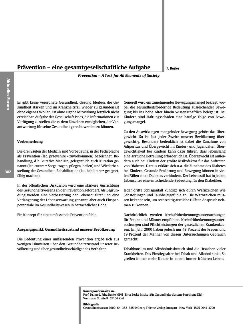 Vorschauseite 1: Prävention - eine gesamtgesellschaftliche Aufgabe
