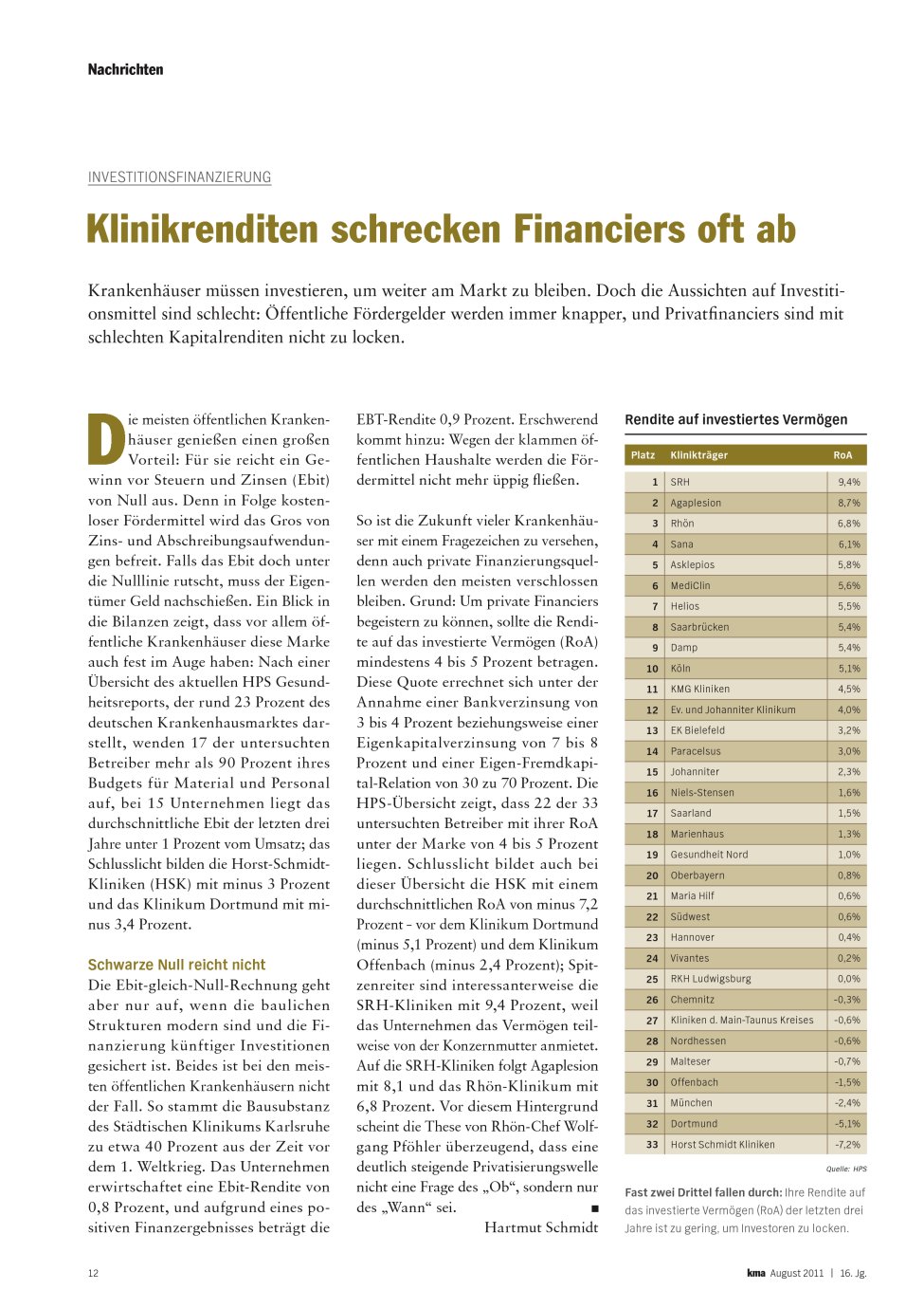 Vorschauseite 1: Klinikrenditen schrecken Financiers oft ab