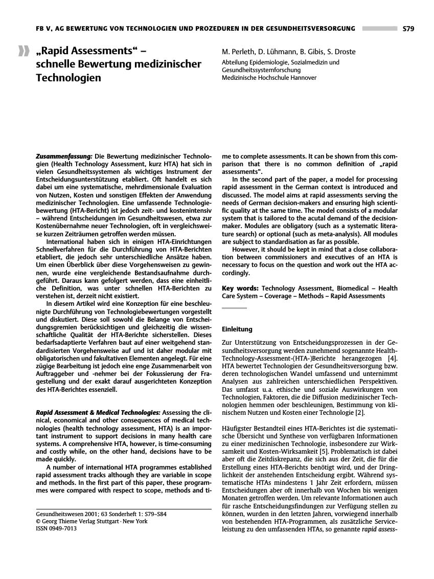 Vorschauseite 1: „Rapid Assessments” - schnelle Bewertung medizinischer Technologien