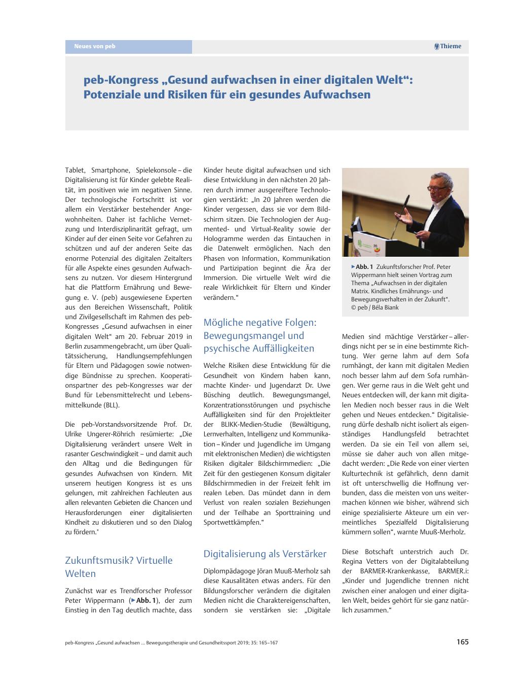 Vorschauseite 1: peb-Kongress „Gesund aufwachsen in einer digitalen Welt“: Potenziale und Risiken für ein gesundes Aufwachsen