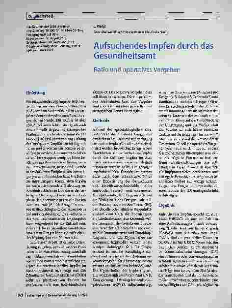 Vorschauseite 1: Aufsuchendes Impfen durch das Gesundheitsamt: Rationales und operatives Vorgehen.