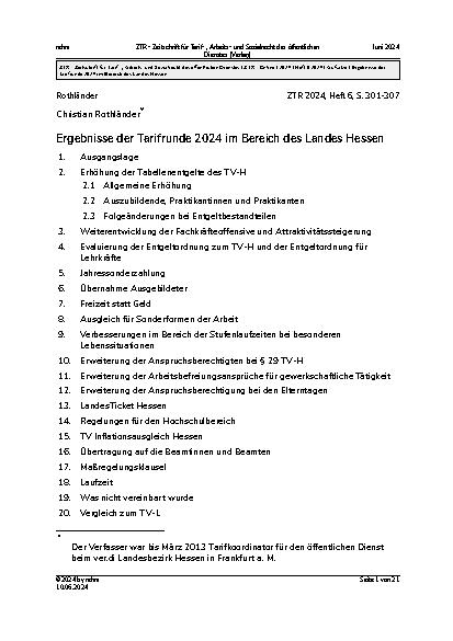 Vorschauseite 1: Ergebnisse der Tarifrunde 2024 im Bereich des Landes Hessen