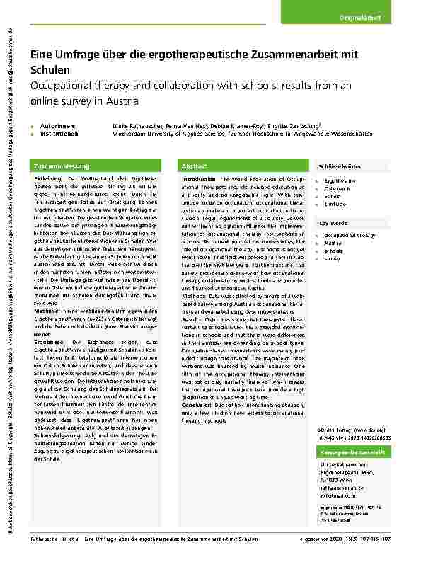 Vorschauseite 1: Eine Umfrage über die ergotherapeutische Zusammenarbeit mit Schulen