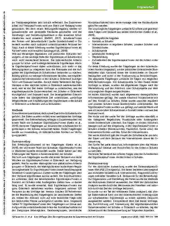 Vorschauseite 3: Eine Umfrage über die ergotherapeutische Zusammenarbeit mit Schulen