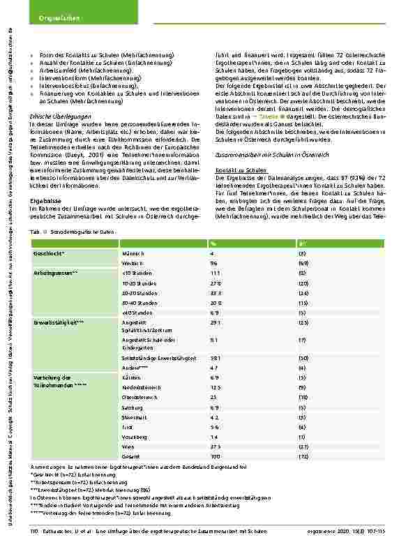 Vorschauseite 4: Eine Umfrage über die ergotherapeutische Zusammenarbeit mit Schulen