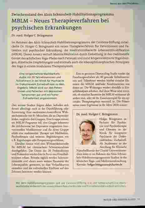 Vorschauseite 1: Zwischenstand des Alois Schnaubelt-Habilitationsprogramms MBLM - Neues Therapieverfahren bei psychischen Erkrankungen