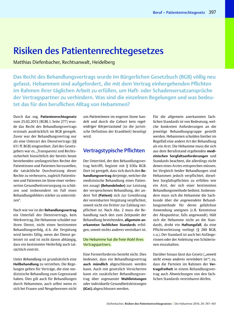 Vorschauseite 1: Risiken des Patientenrechtegesetzes