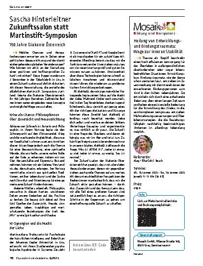 Vorschauseite 1: Zukunftssalon statt Martinstift-Symposium 150 Jahre Diakonie Österreich