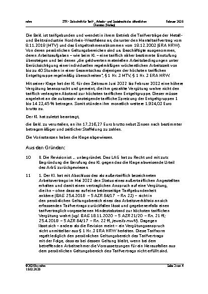 Vorschauseite 2: I. Tarifrecht Außertariflicher Angestellter – Vergütungsabstand zur höchsten tariflichen Vergütung