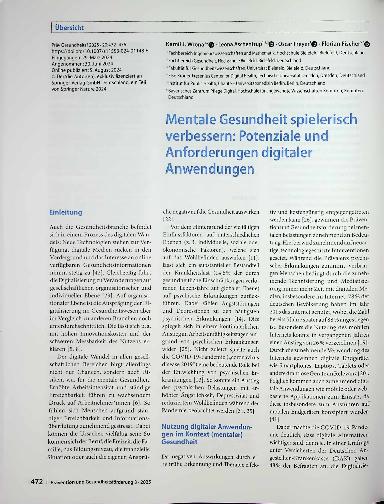 Vorschauseite 1: Mentale Gesundheit spielerisch verbessern: Potenziale und Anforderungen digitaler Anwendungen