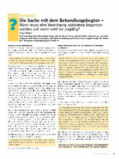 Vorschauseite 1: Die Sache mit dem Behandlungsbeginn – Wann muss eine Verordnung spätestens begonnen werden und wann wird sie ungültig?