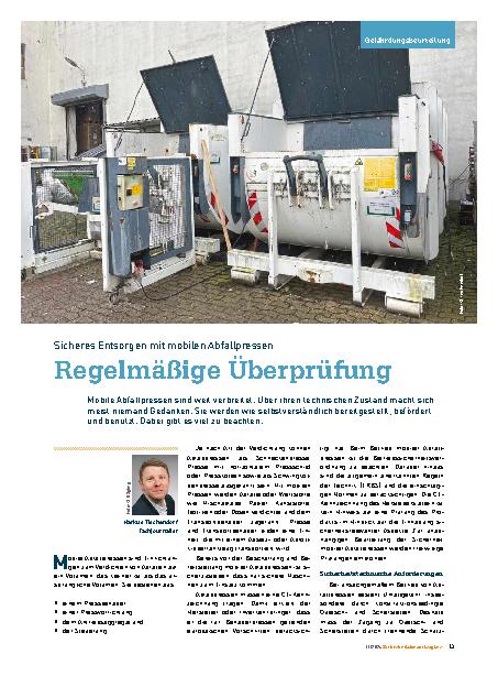 Vorschauseite 1: Sicheres Entsorgen mit mobilen Abfallpressen. Regelmäßige Überprüfung.