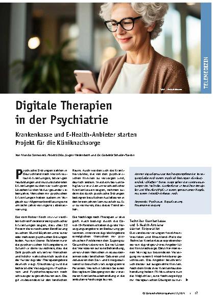 Vorschauseite 1: Digitale Therapien in der Psychiatrie: Krankenkasse und E-Health-Anbieter starten Projekt für die Kliniknachsorge.