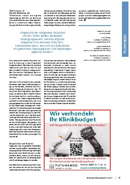 Vorschauseite 3: Digitale Therapien in der Psychiatrie: Krankenkasse und E-Health-Anbieter starten Projekt für die Kliniknachsorge.