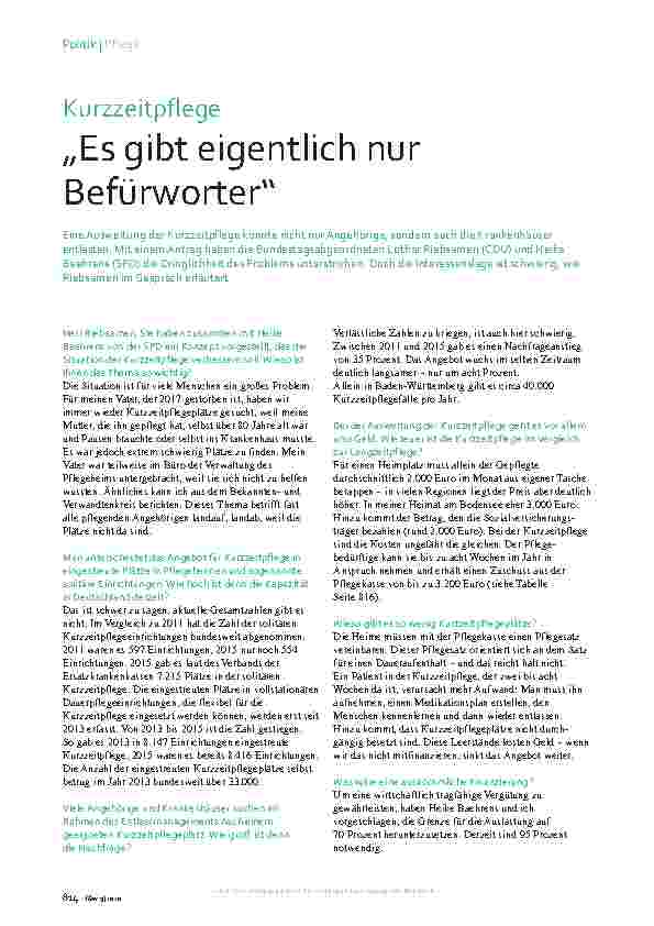 Vorschauseite 1: Kurzzeitpflege „Es gibt eigentlich nur Befürworter“