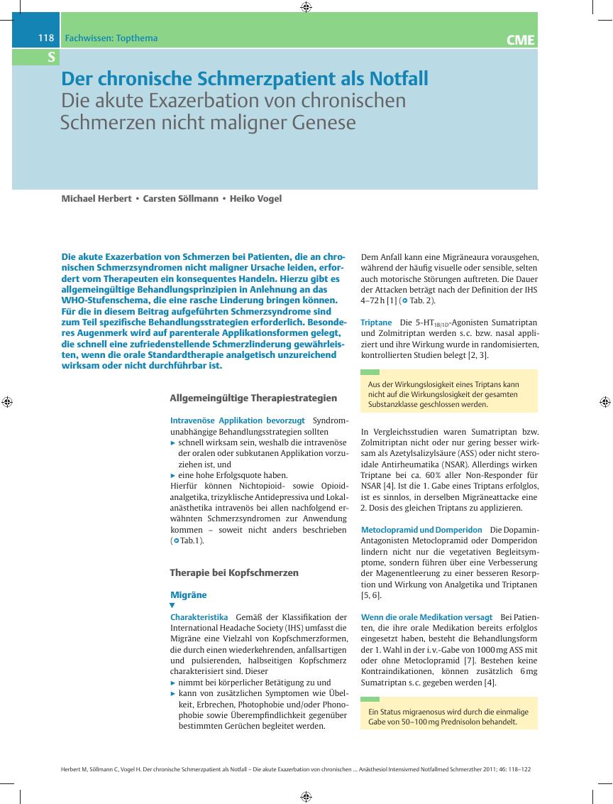 Vorschauseite 1: Der chronische Schmerzpatient als Notfall – Die akute Exazerbation von chronischen Schmerzen nicht maligner Genese